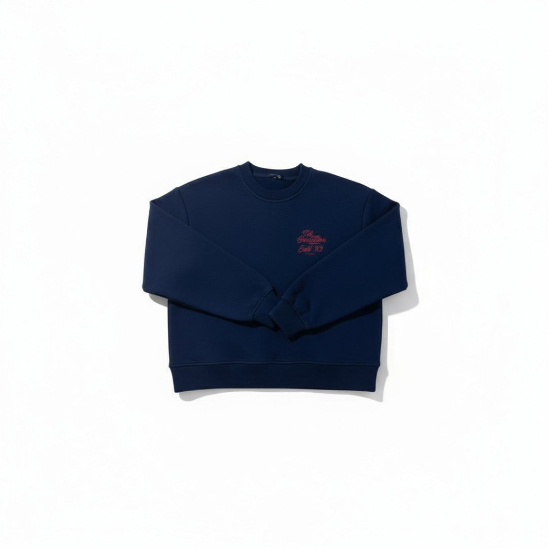 EVERYDAY CROPPED CREWNECK WOMAN - NAVY WITH PRINT