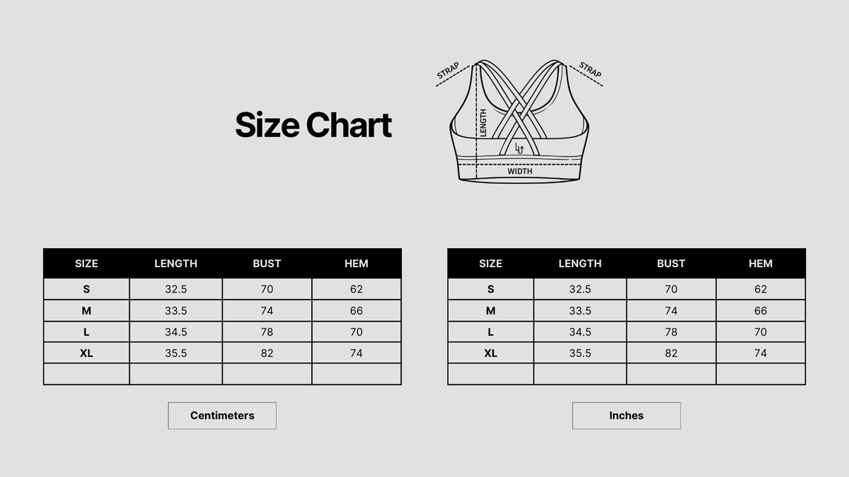 COREMOTION CRISSCROSS BH WOMAN - LI GREEN Size Chart