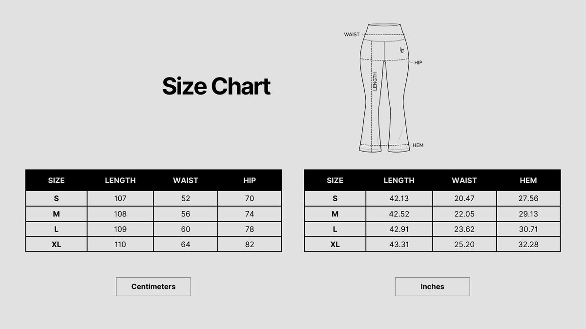 FLAIR LEGGING WOMAN - BLACK Size Chart