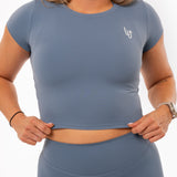 Hybrid Cropped Shirt - Grey Blue