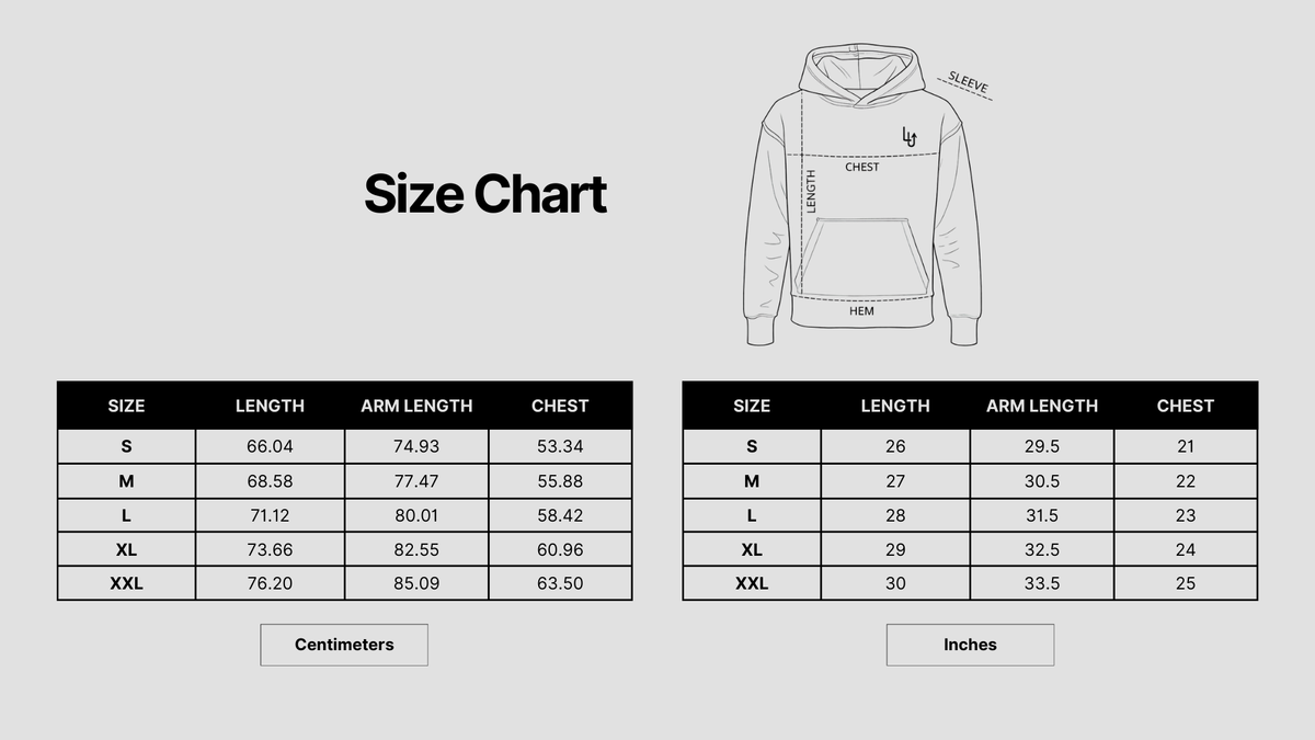 VITAL HOODIE MEN - GREY Size Chart