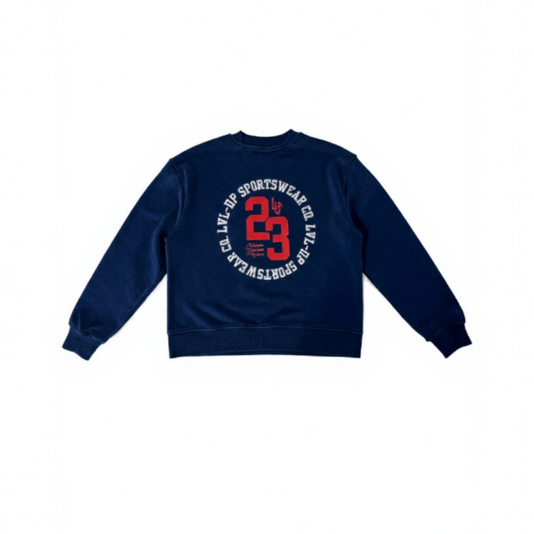 EVERYDAY CROPPED CREWNECK WOMAN - NAVY WITH PRINT