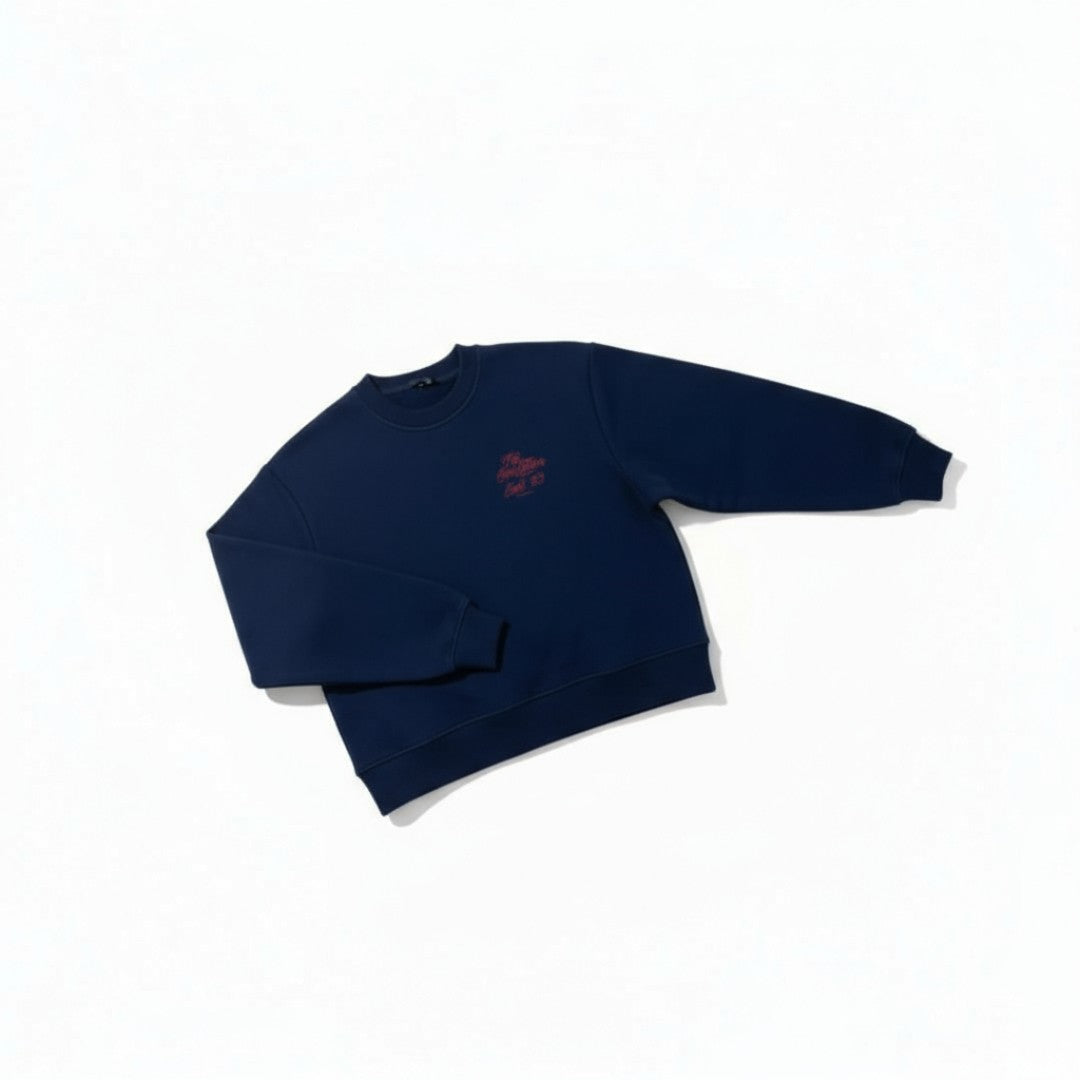EVERYDAY CROPPED CREWNECK WOMAN - NAVY WITH PRINT